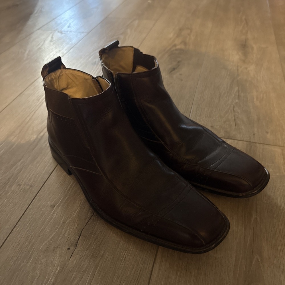 Stacy Adams Brown Leather Ankle Zip Boots‎ Mens 11M